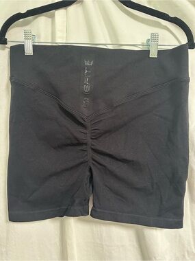SHEFIT Black High-Waist Ruched Biker Shorts